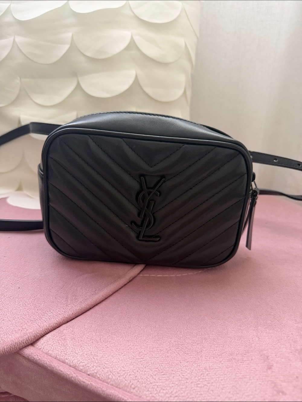 Saint Laurent Black Quilted Chevron Camera Bag